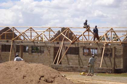 The rafters being built on the classrooms