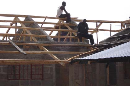 The roofing material fixed onto the classrooms